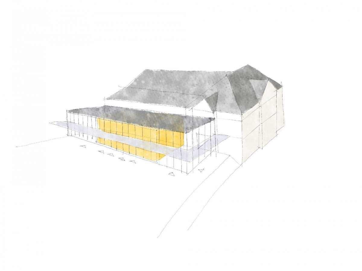 Revitalizace areálu Sokolovny v Rokycanech, Rusina Frei architekti / Martin Rusina, Martin Frei, Gabriela Sládečková, skica