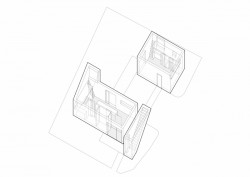 Ateliérový dům v Ratiboři, axonometrie 1 NP, studio OBJEKTOR