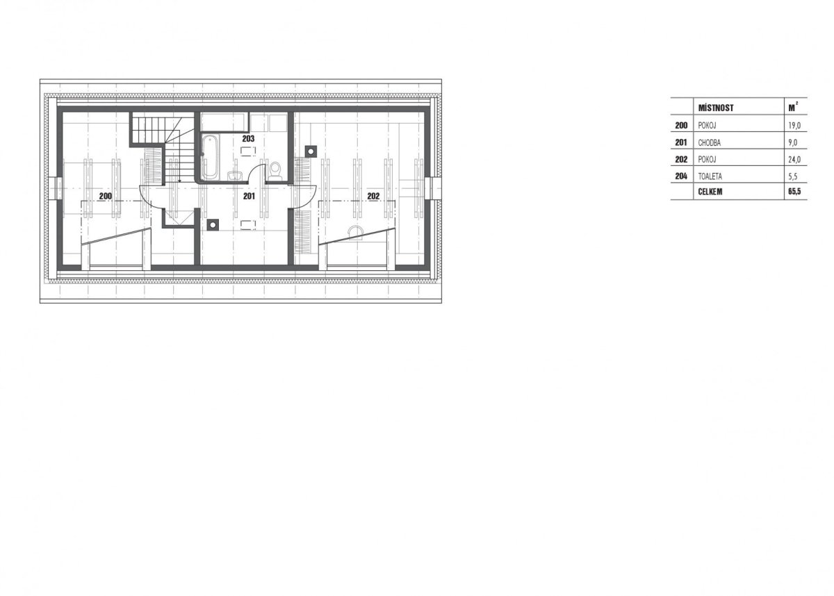 Rekonstrukce rodinného domu v Černošicích, půdorys 2 NP, 3+1 architekti