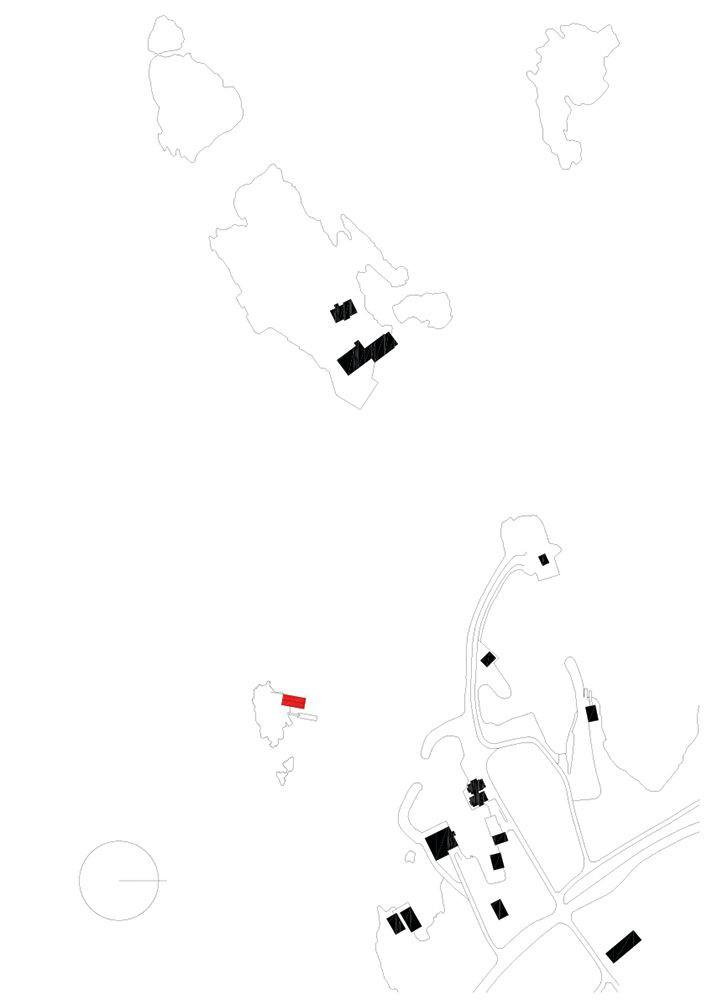 Knut Hjeltnes AS Sivilarkitekter MNAL, chata na osrůvku Sildegarnsholmen, situace, vizualizace