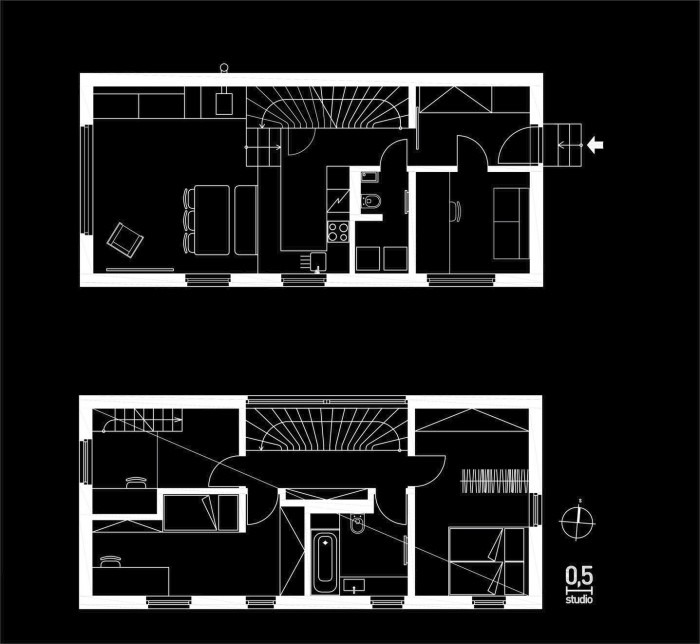 Rodinný dům Zadní Třebaň, 0,5 Studio/ Pavel Nový a Vít Svoboda, půdorysy
