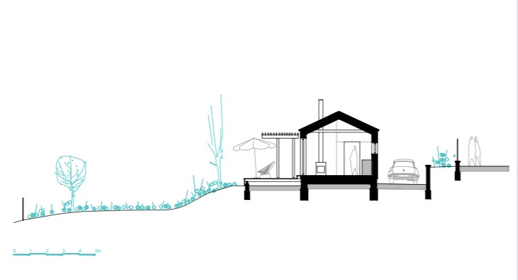 Rekreační domek v Plzni na Mikulce, architectureMADE, řez