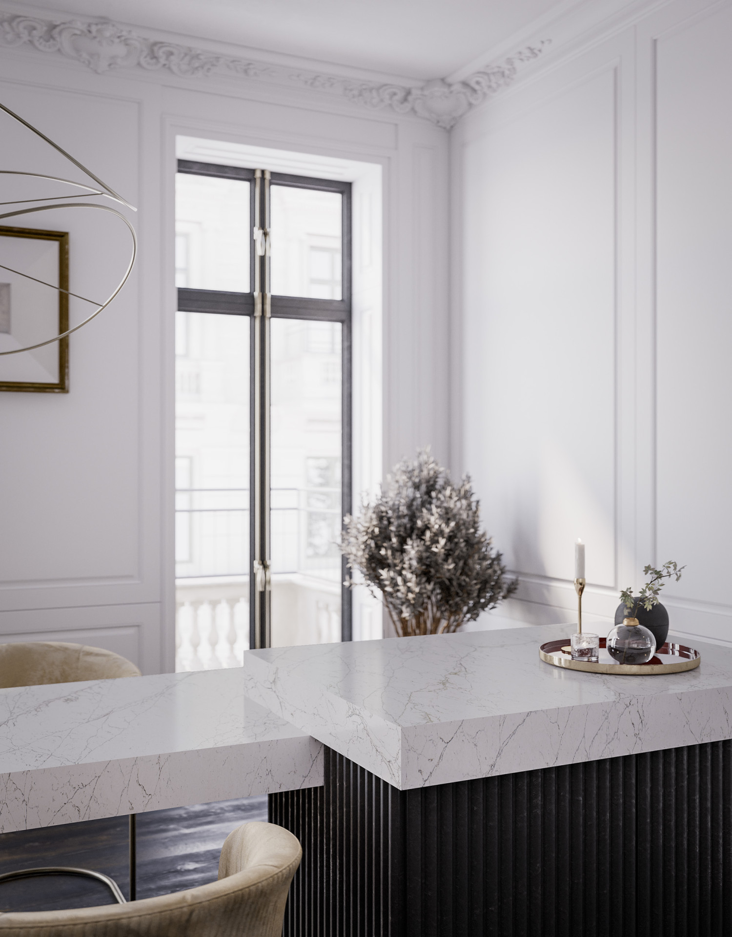 Přední výrobce tvrzeného kamene Technistone představuje novinky pro jaro 2023 se vzory inspirovanými mramorem: na obrázku dekor Calacatta Olympos