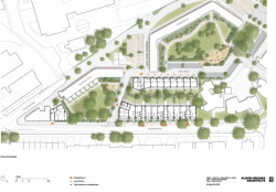 Alison Brooks Architects, obytný soubor Ely Court, výkres přízemí