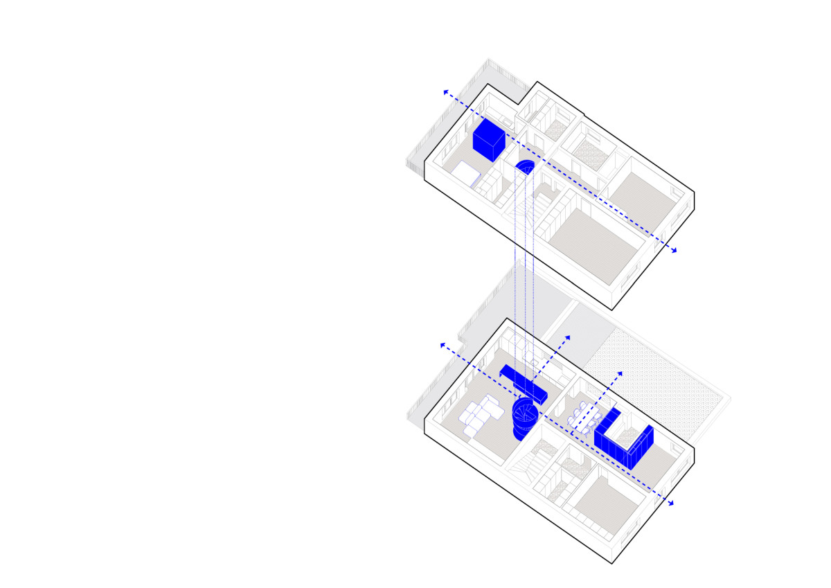 Axonometrie návrh (Mezonet na Břevnově; esté architekti)