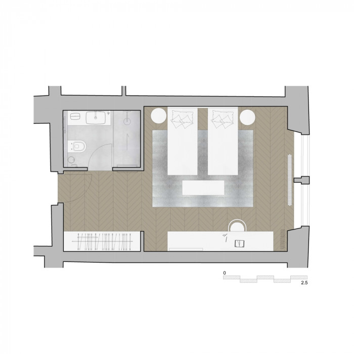 Rekonstrukce bývalého hotelu Měšťák v Českém Krumlově, půdorys, mar.s architects