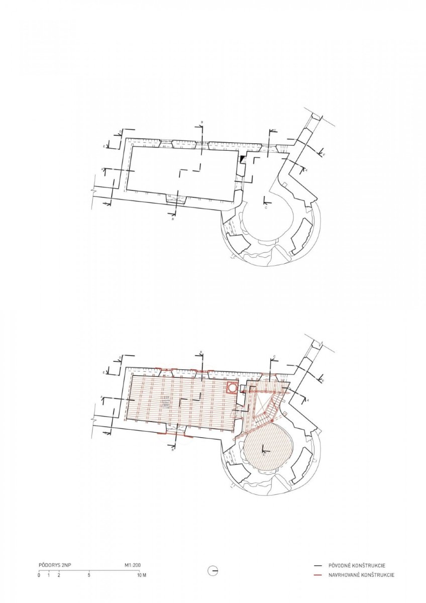 Hospodářská budova na hradě Uhrovec, Atelier ô / Martin Varga, Martin Kvitkovský, Pavol Pauliny, půdorys