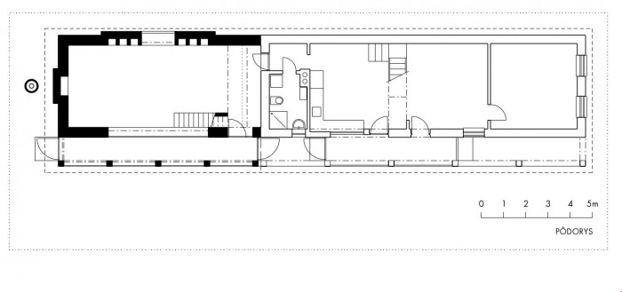 Přístavba domu v areálu bývalé cihleny v Čachticích, půdorys, Architekti A B.K.P.Š.