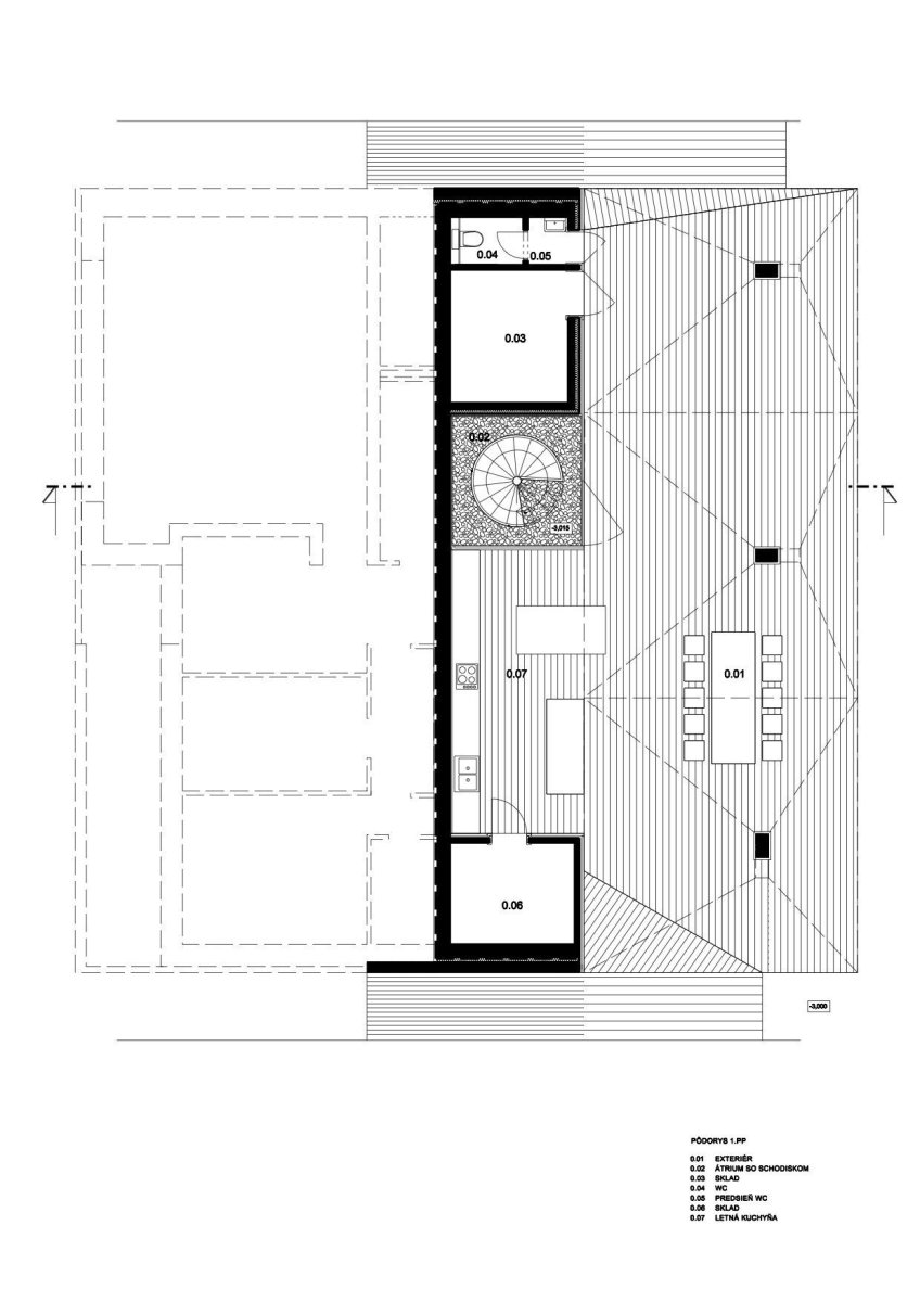 Rodiný dům Prešov-Vydumanec, půdorys 1 PP, zerozero