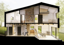Rodinný dům Zadní Třebaň, 0,5 Studio/ Pavel Nový a Vít Svoboda, vizualizace řezu domem