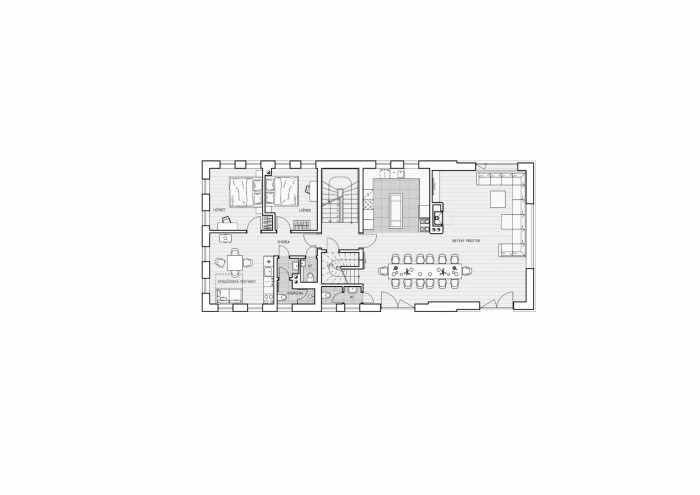 Rekonstrukce chalupy v Jizerských horách, půdorys 1NP, SENAA architekti