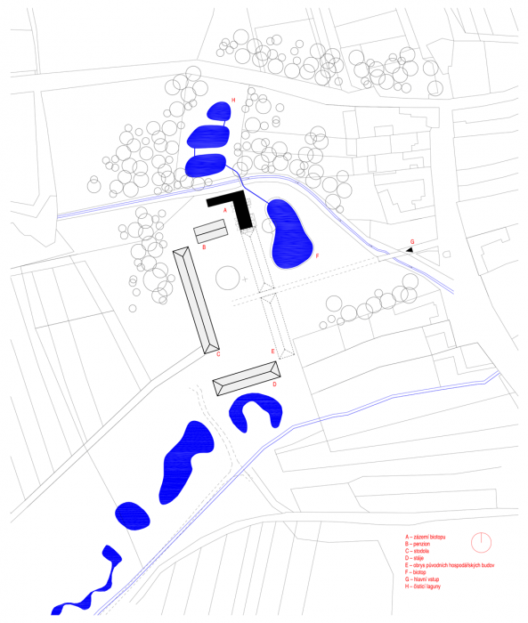 PROKŠ PŘIKRYL ARCHITEKTI, Zázemí biotopu v Honěticích u Kroměříže, situace (2013) – foto