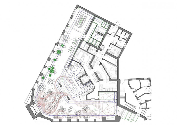 Steak Restaurant v prostorách bývalé STK autodílny, Komplits, půdorys