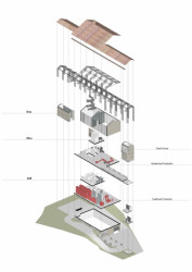 Mimarlar ve Han Tümertekin, lisovna organického oleje v Angelu, axonometrie, vizualizace