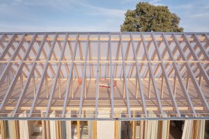 Víkendový dům "Das Glashaus" v Německu, Sigurd Larsen: Výrazným prvkem domu je sedlová skleněná střecha.