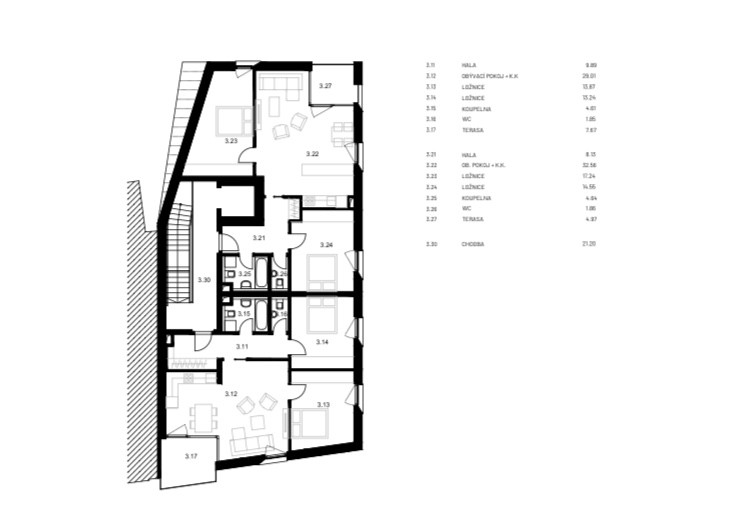 Společenské centrum Sedlčany, A8000, půdorys 3NP