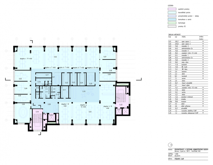 ov-a, Rekonstrukce a dostavba administrativní budovy Verona, půdorys 5. NP – foto