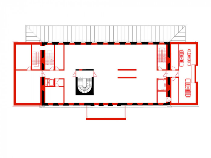 Revitalizace nádraží Bubny na Památník ticha, půdorys 2NP, ARN Studio