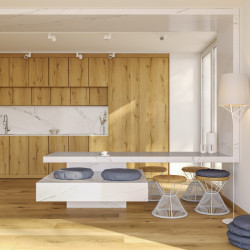 Přední výrobce tvrzeného kamene Technistone představuje novinky pro jaro 2023 se vzory inspirovanými mramorem: na obrázku dekor Calacatta Serchio