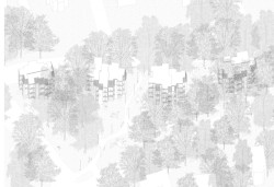 Magisterský ateliér Mikaela Bergquista na KTH pracuje s tématem "Jak bychom měli žít – společně?" (na obrázku: projekt bydlení, výkres, studentská práce)