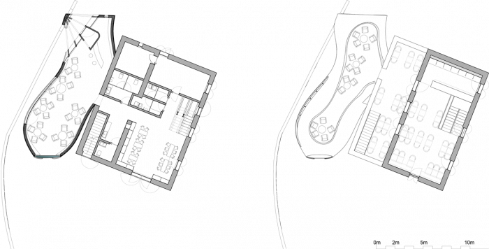 FCC Arquitectura & Paulo Lobo, Cella Bar, půdorys 1. NP a 2. NP - foto