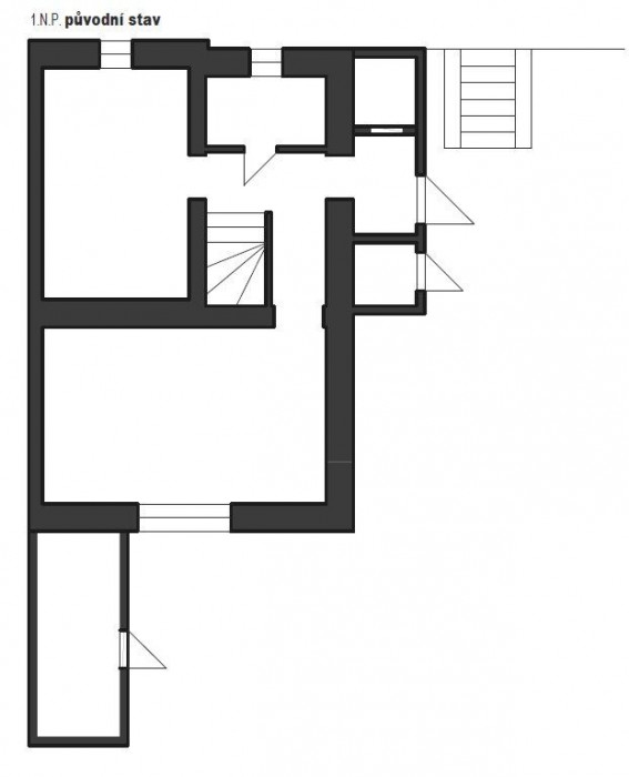 Dostavba rodinného domu Na Drahách, původní půdorys, 3+1 architekti