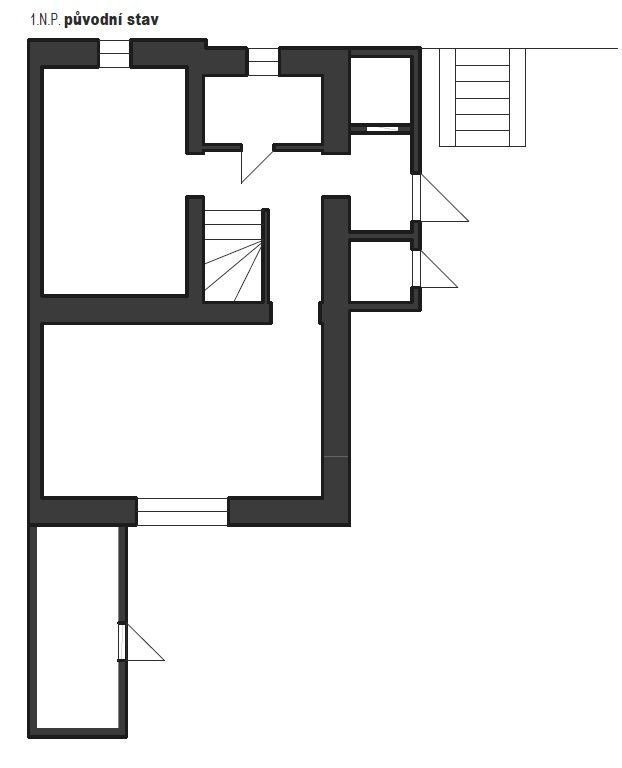 Dostavba rodinného domu Na Drahách, původní půdorys, 3+1 architekti