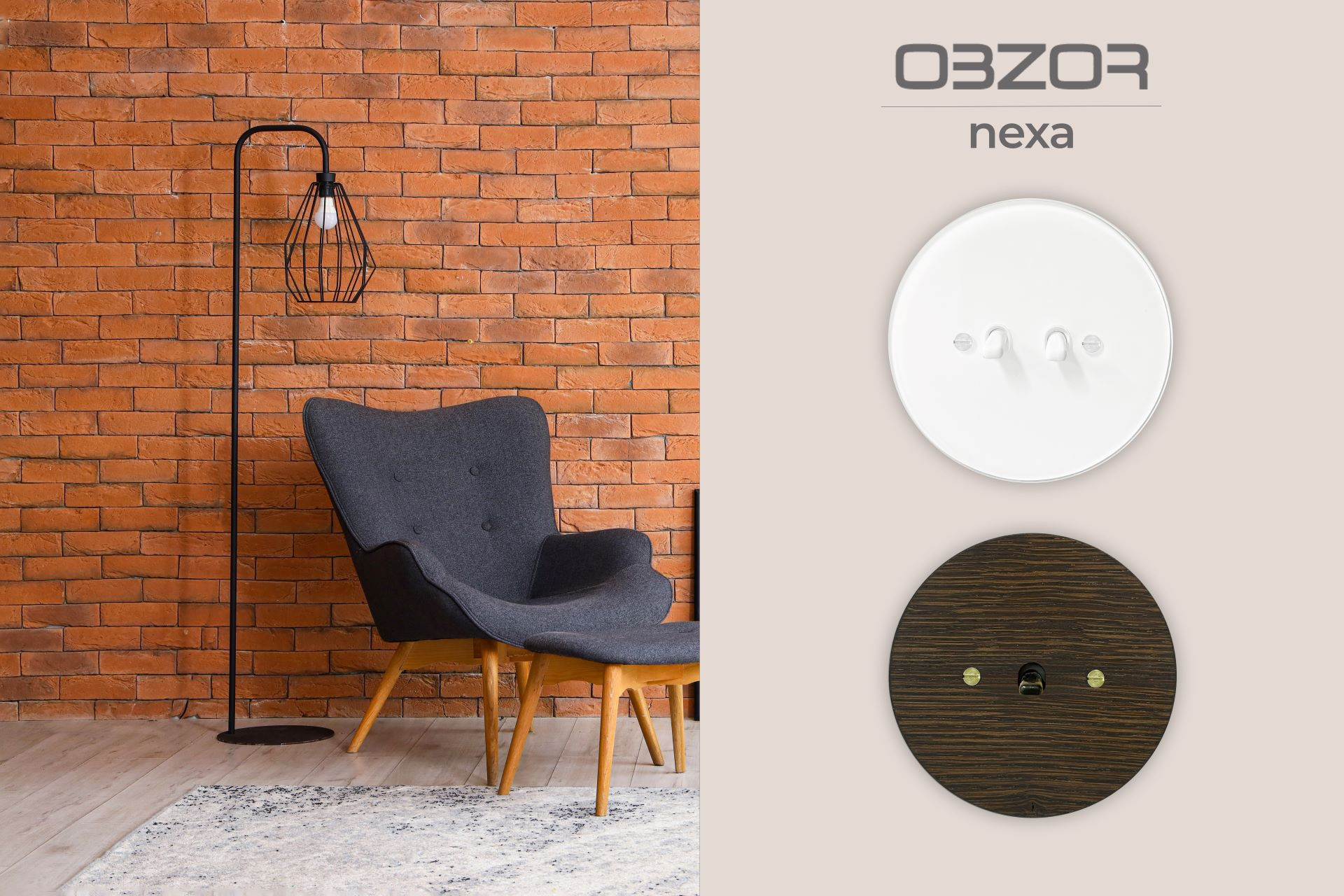 Minimalistické vypínače a zásuvky kolekce NEXA od OBZORu.