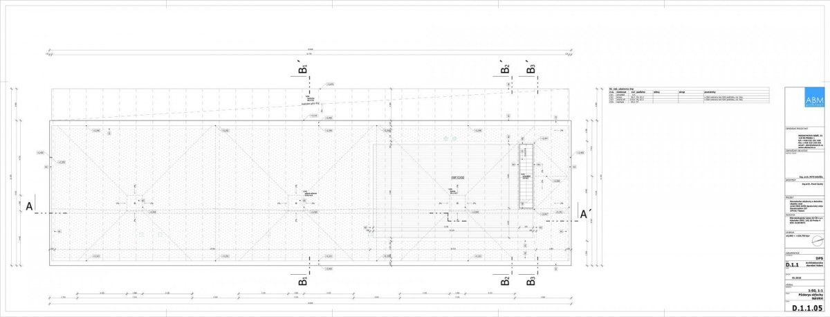 Rozvoj areálu Opatovického mlýna, ubytovna, půdorys střechy, ABM architekti.