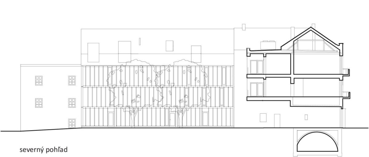 Projekt Nádvoří v Trnavě, Vallo Sadovsky architects, severní pohled