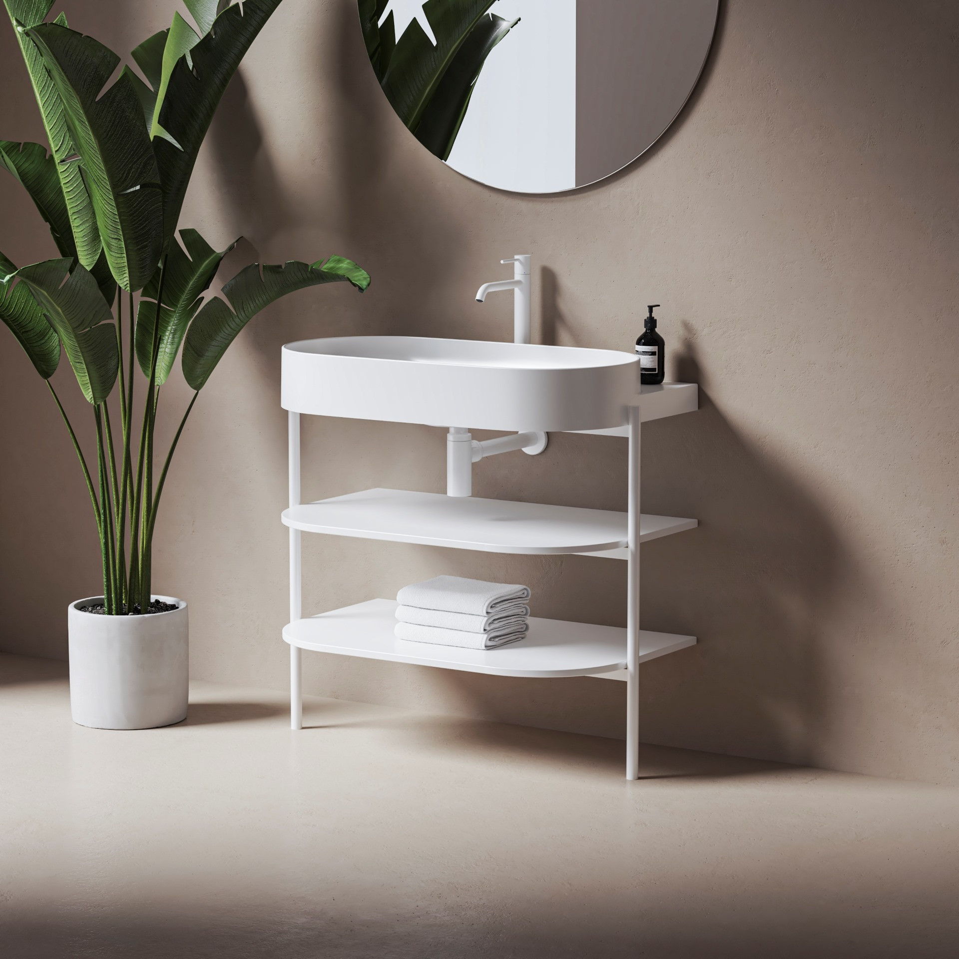 Česká značka Ravak představuje otevřený policový systém, který skvěle doplňuje keramická umyvadla Yard z dílny designérů Romana Vrtišky a Vladimíra Žáka.