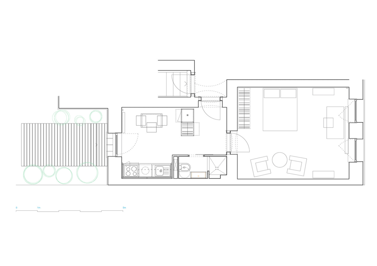 architectureMADE, Rekonstrukce nájemního bytu 1+1 v Plzni, půdorys – foto