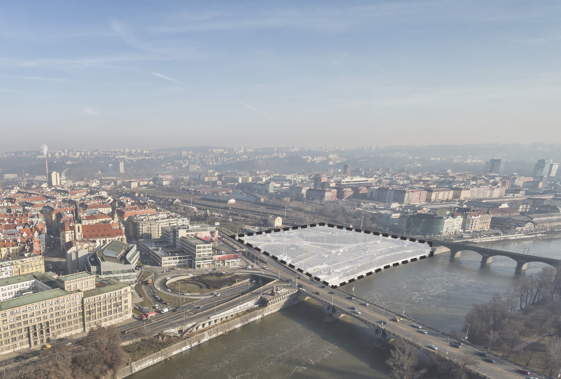 Filharmonie bude umístěná mezi Hlávkův most a Negrelliho viadukt.