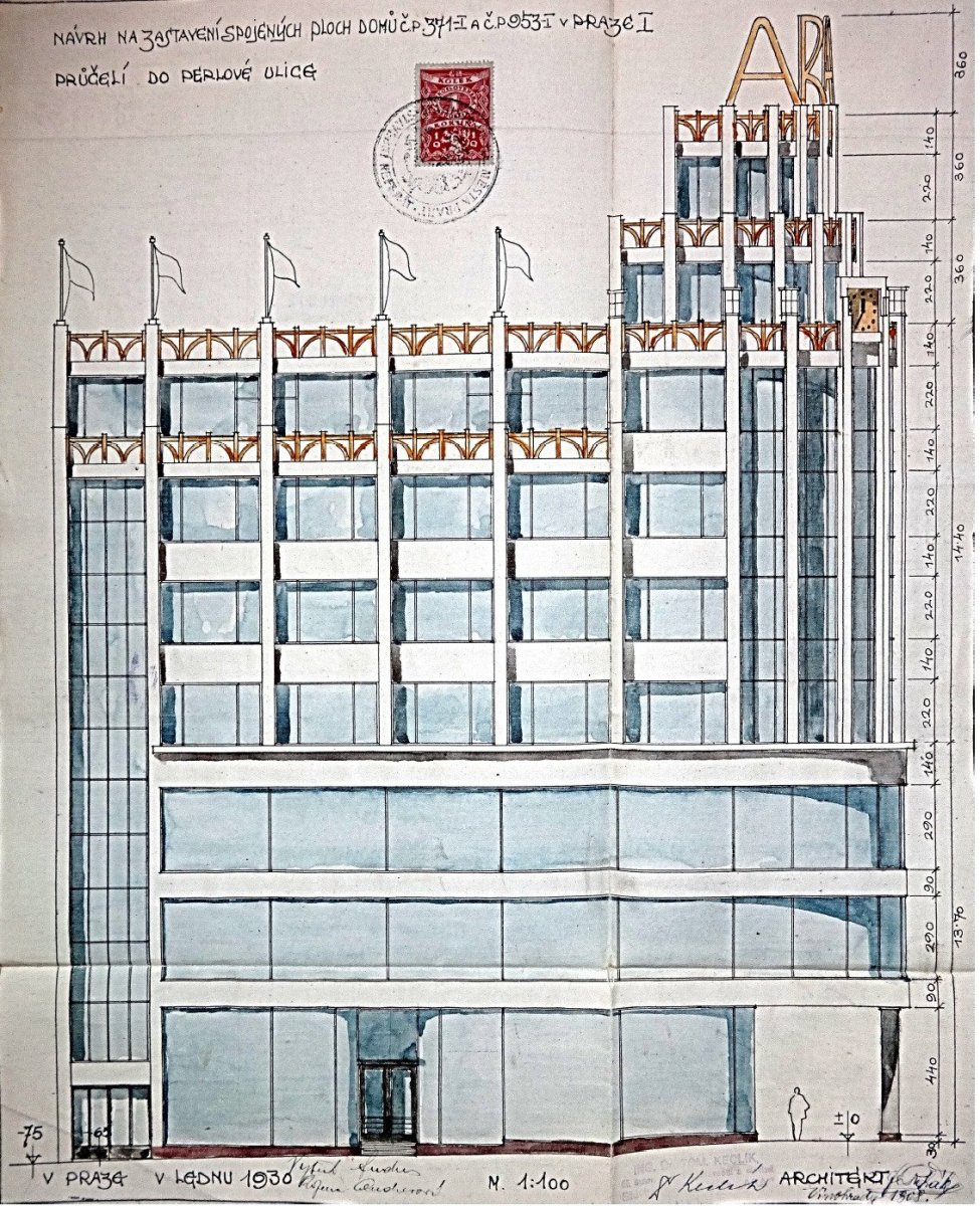 Původní výkres paláce ARA z ledna roku 1930.