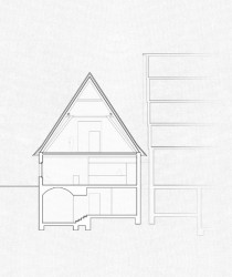 Budova restaurace Das Waldhorn v německém Kirchheim unter Teck, KO/OK Architektur a Studio Berardi, řez