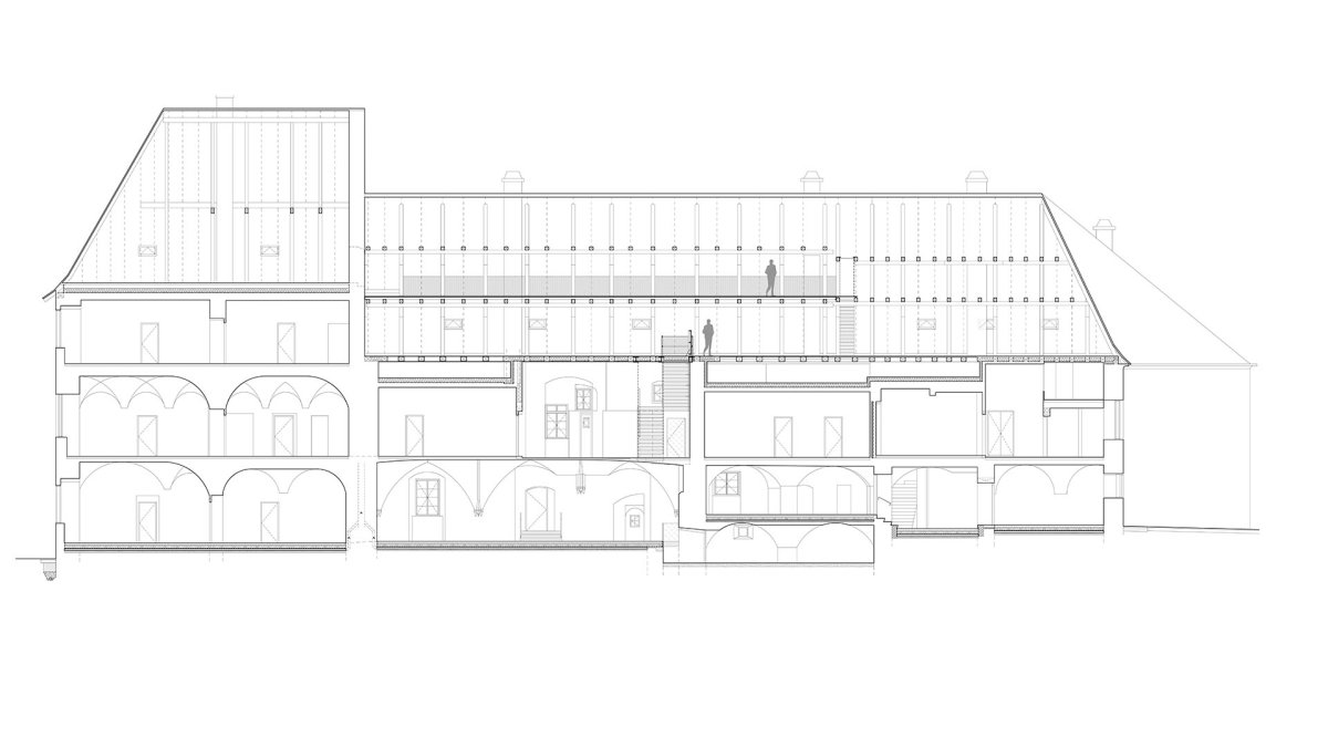 Řez podélný (Port 1560, Domy Architects)