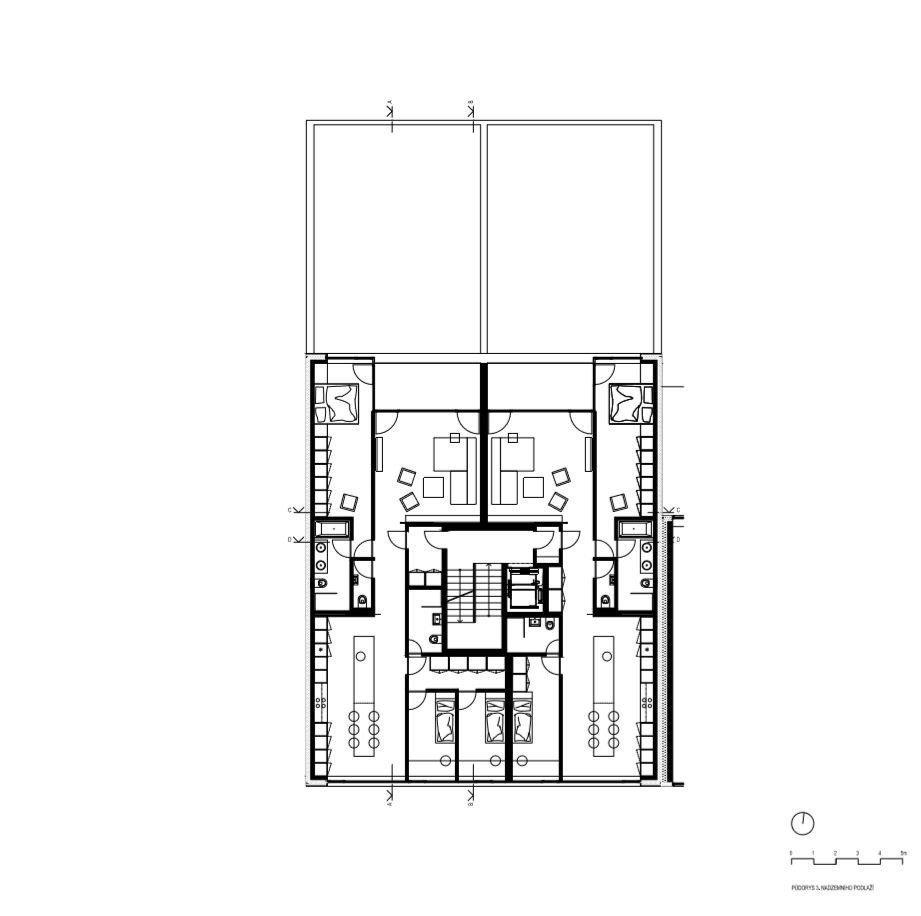 Bytový dům Kvítková, půdorys 3NP, Chládek architekti