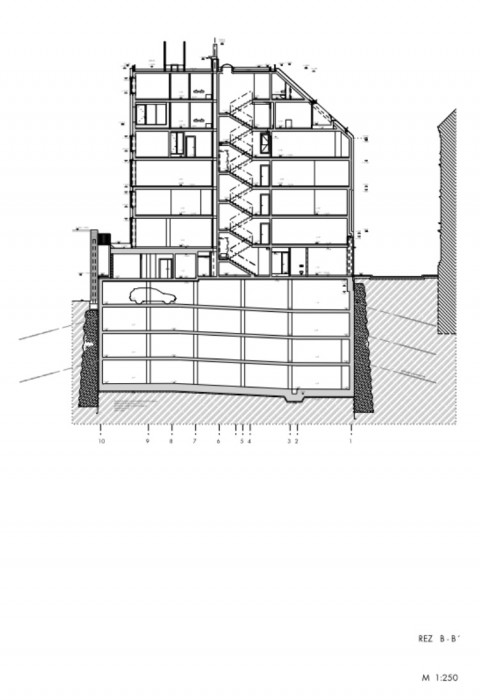 Polyfunkčná budova Konventná, Architekti A B.K.P.Š., řez
