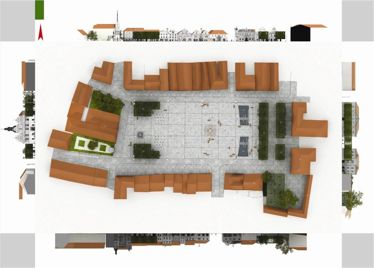 Revitalizace náměstí ve Stříbře, situace a pohledy, M&P Architekti