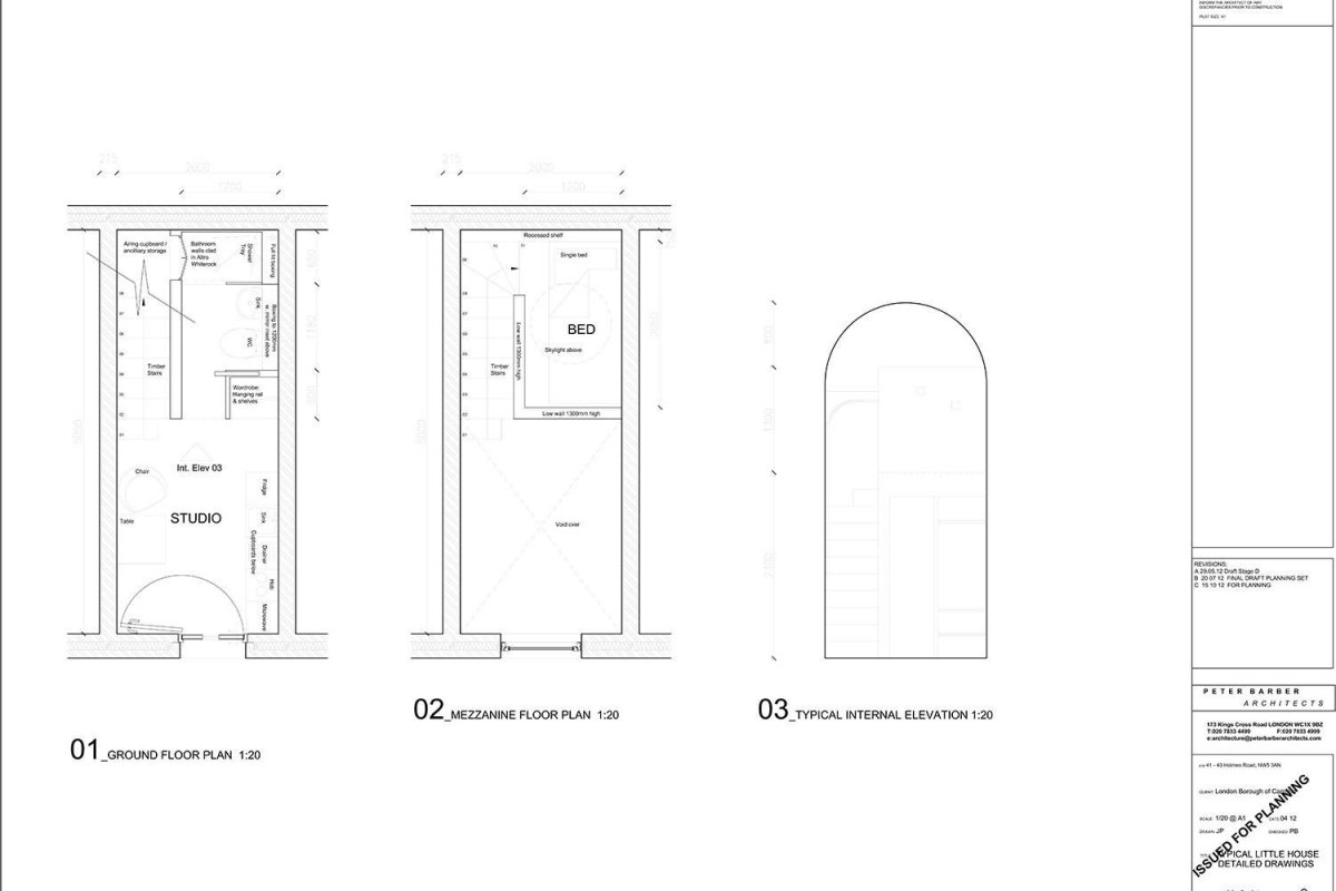 Peter Barber Architects, příbytky na Holmes Road, půdorys příbytku, výkres