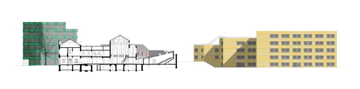 Univerzitní kampus v Hasseltu, řezopohled, noAarchitecten