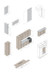 Nábytek - axonometrie (Rekonstrukce bytu ve Vršovicích, Amulet architekti)