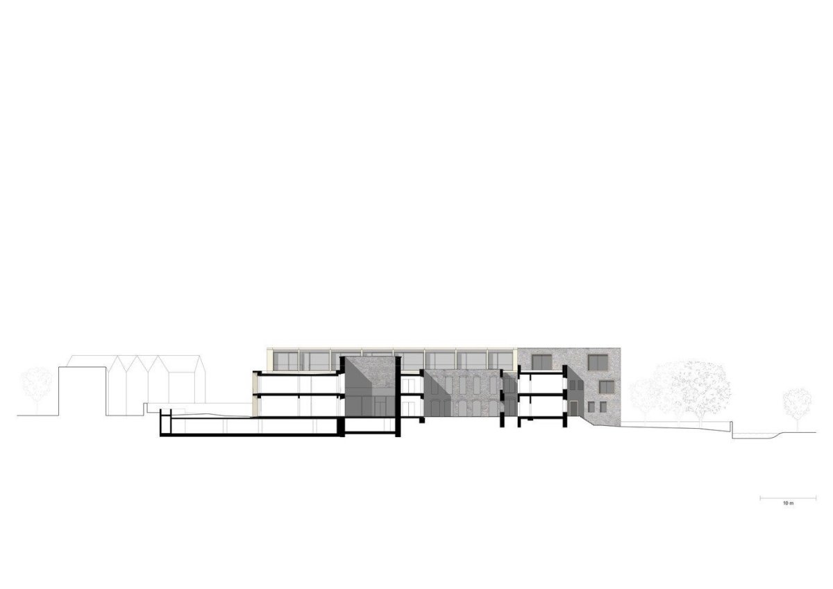 Jacoby Studios Headquarters, řez, David Chipperfield Architects