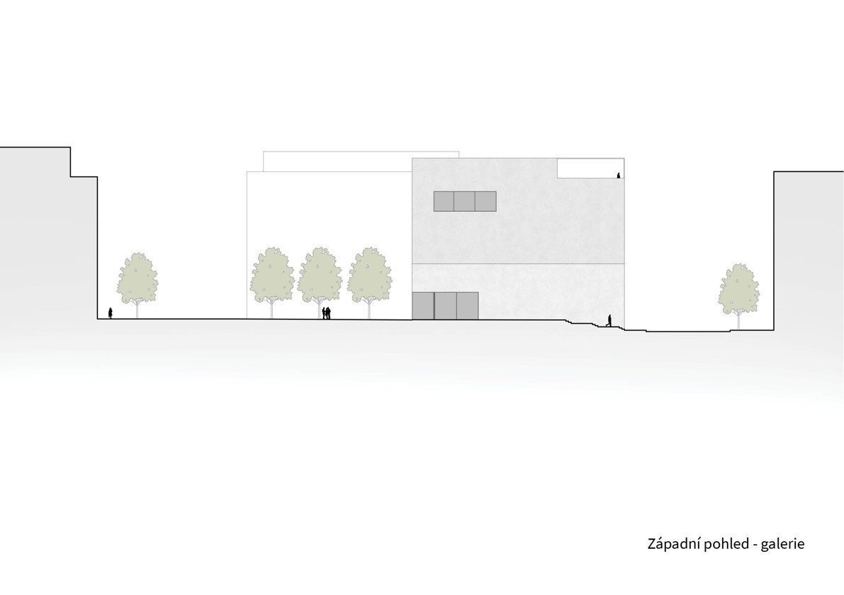 Subcentrum Klamovka - Nové lokální centrum v Plzeňské ulici, západní pohled na galerii, Klára Jeníková