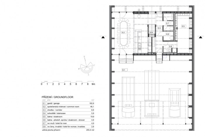 Hasičská zbrojnice Krásná Studánka, půdorys 1np, Vojtěch Šrut