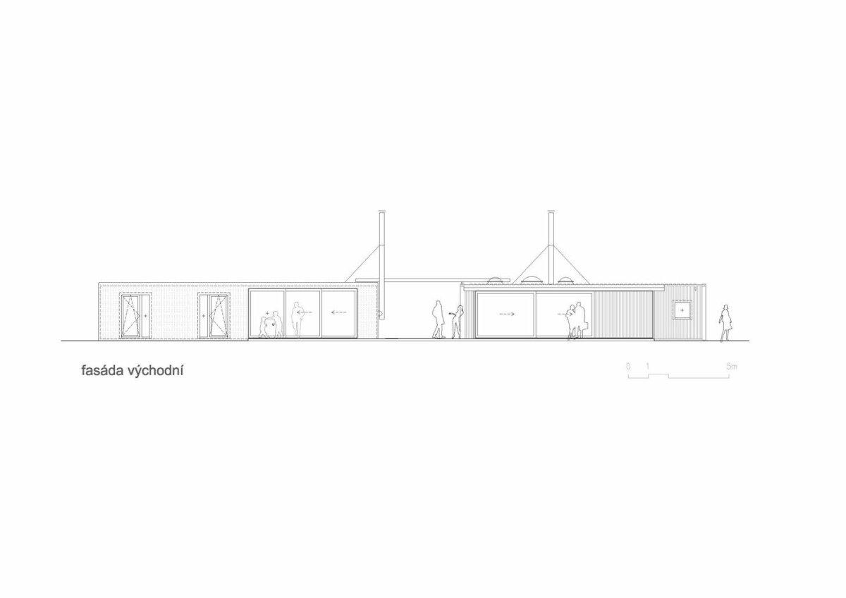 Re-Born - soubor rekreačních objektů z námořních kontejnerů, východní pohled, Nedvěd architekti