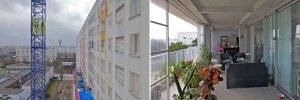 Proměna před a po rekonstrukci panelových domů Grand Parc Bordeaux, foto před a po rekonstrukci, Lacaton & Vassal architectes, Frédéric Druot Architecture, Christophe Hutin Architecture