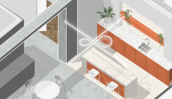 Axonometrie kuchyňka (Kanceláře Pudis; studio COSMO)