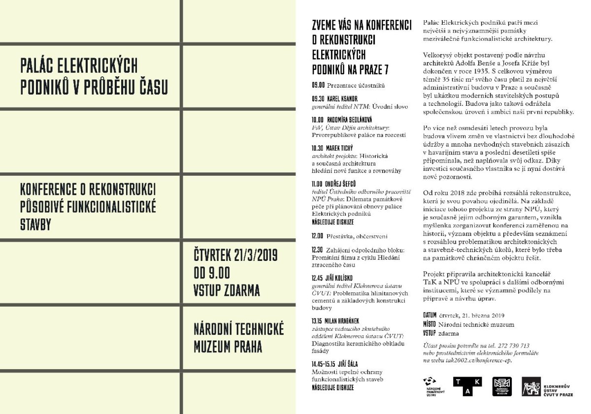 Palác elektrických podniků v průběhu času, pozvánka na konferenci.