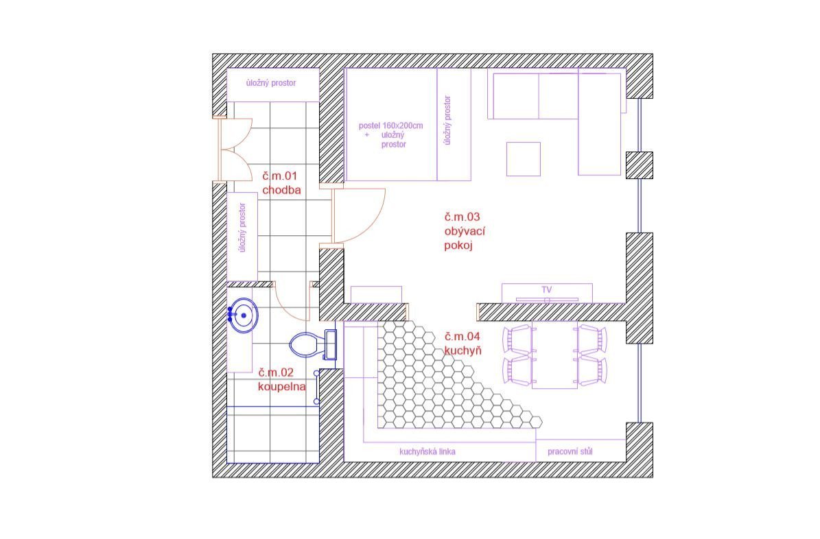 Byt Sekaninova, aktuální půdorys, DESIGNIST – Ivana Šustrová